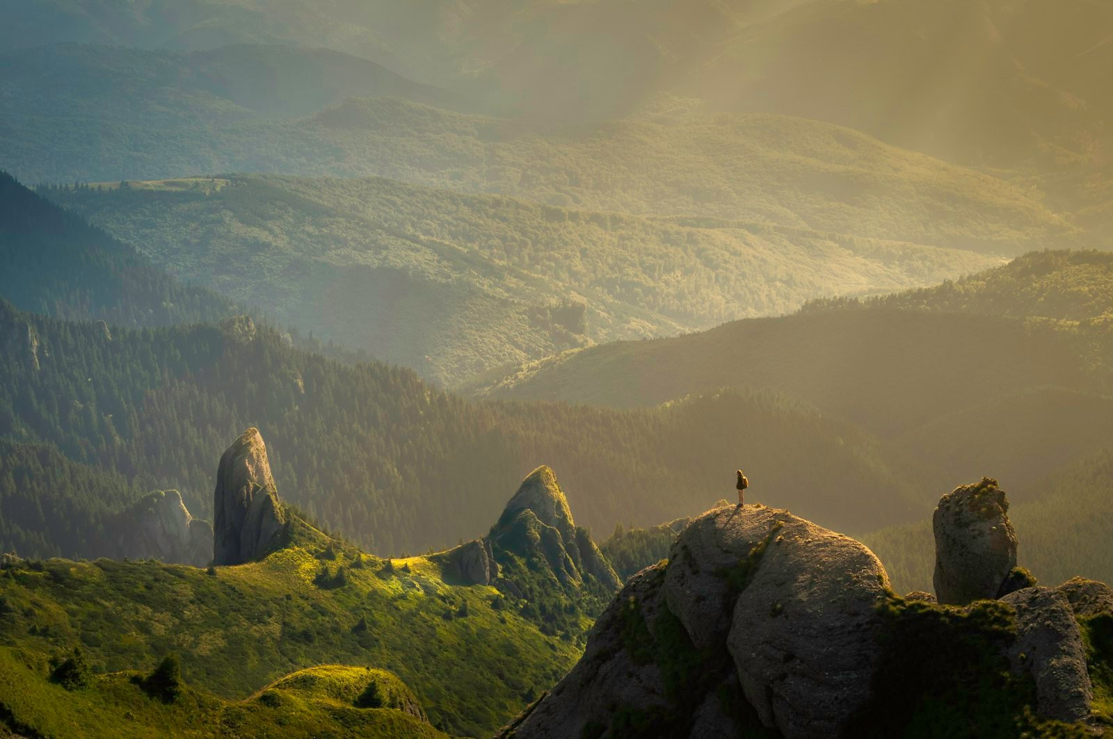 Stock photograph of a sunlit mountain ridge